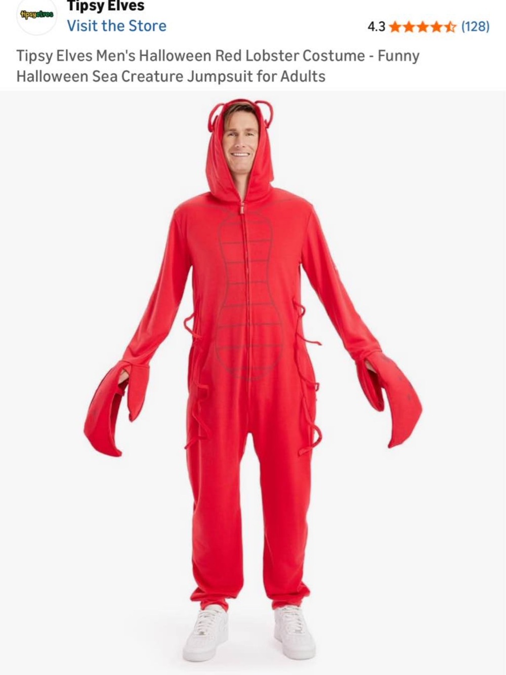 Tipsy Elves Adult Red Lobster Costume Hoodie Jumpsuit